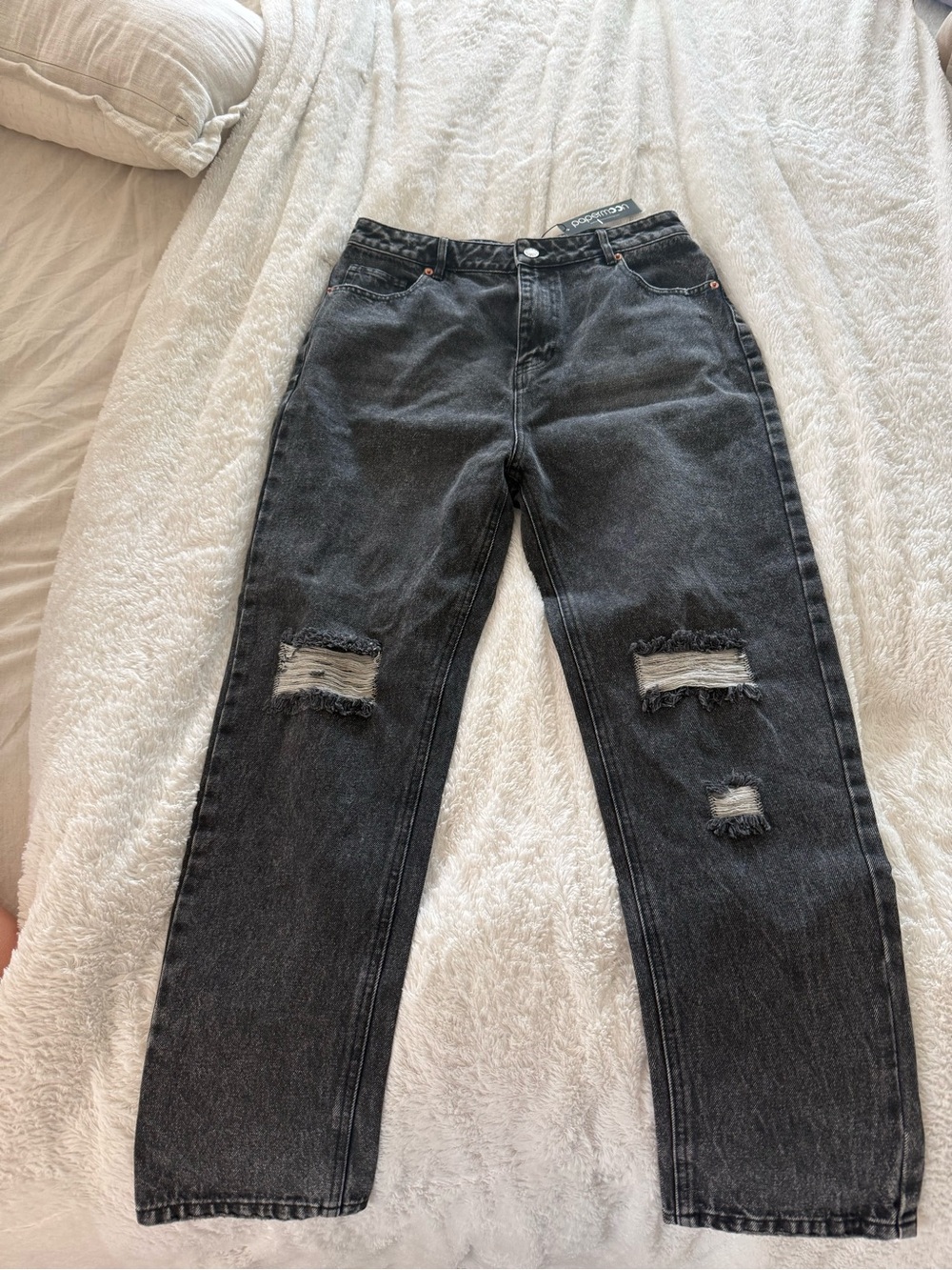 Papermoon Black Washed Straight-Leg Distressed Jeans